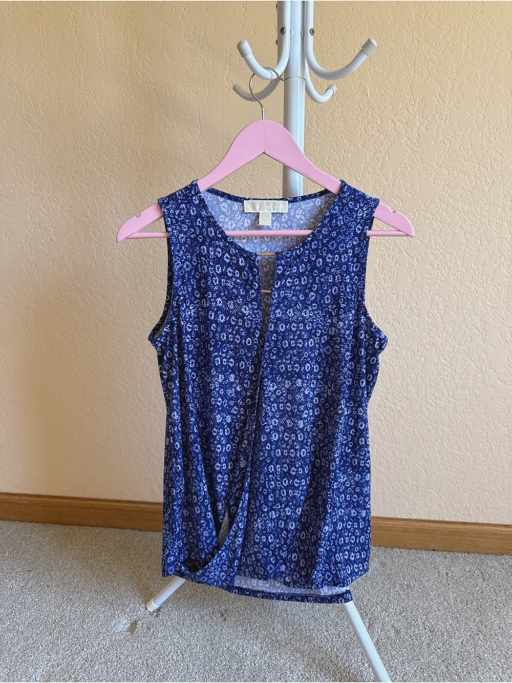 Michael Kors Blue Floral-Print Twist-Front Camisole Size S